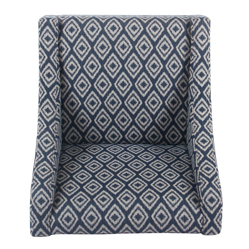 HomePop Traditional Wood and Fabric Swoop Arm Accent Chair in Indigo Blue