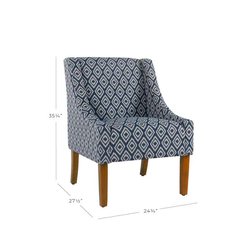 HomePop Traditional Wood and Fabric Swoop Arm Accent Chair in Indigo Blue