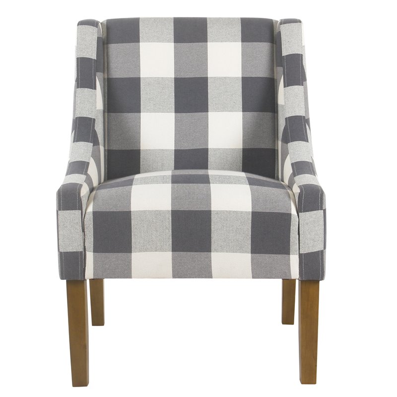 HomePop Wood and Fabric Plaid Pattern Swoop Arm Accent Chair in Blue