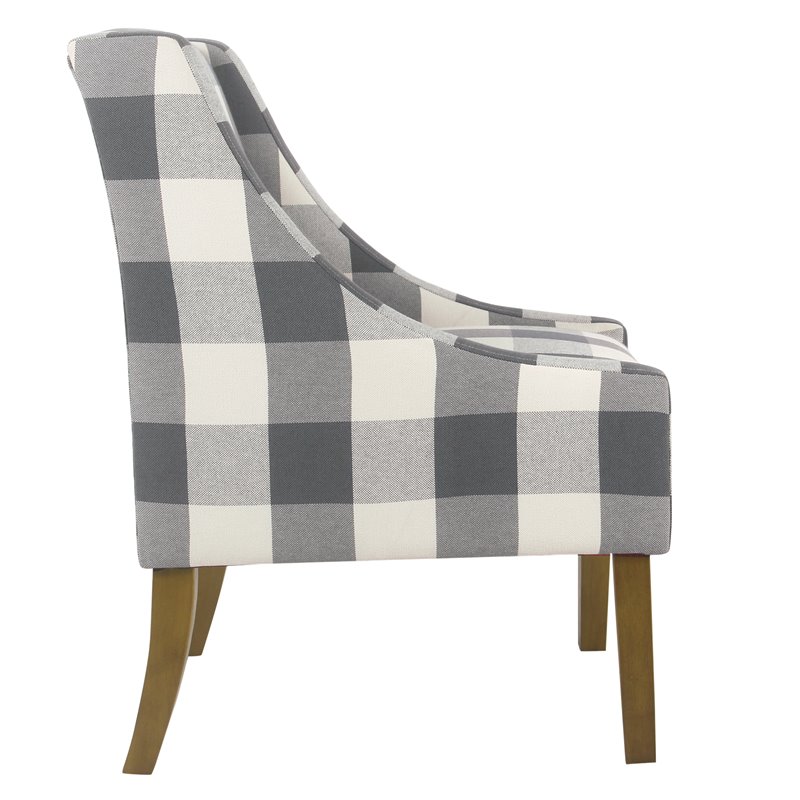 HomePop Wood and Fabric Plaid Pattern Swoop Arm Accent Chair in Blue