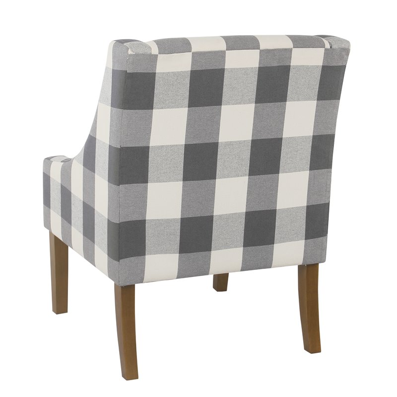 HomePop Wood and Fabric Plaid Pattern Swoop Arm Accent Chair in Blue