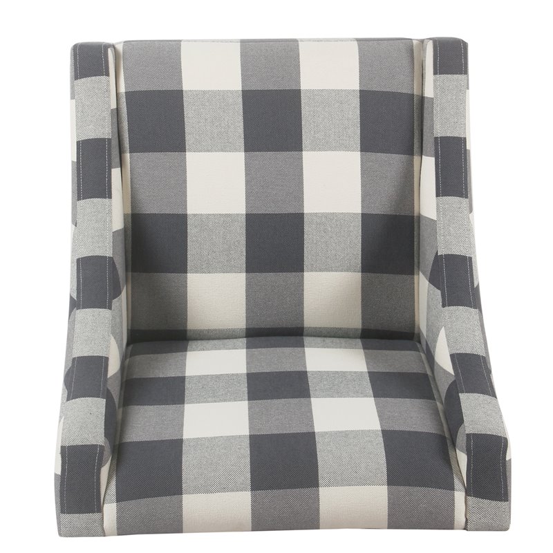HomePop Wood and Fabric Plaid Pattern Swoop Arm Accent Chair in Blue