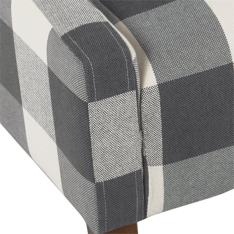 HomePop Wood and Fabric Plaid Pattern Swoop Arm Accent Chair in Blue