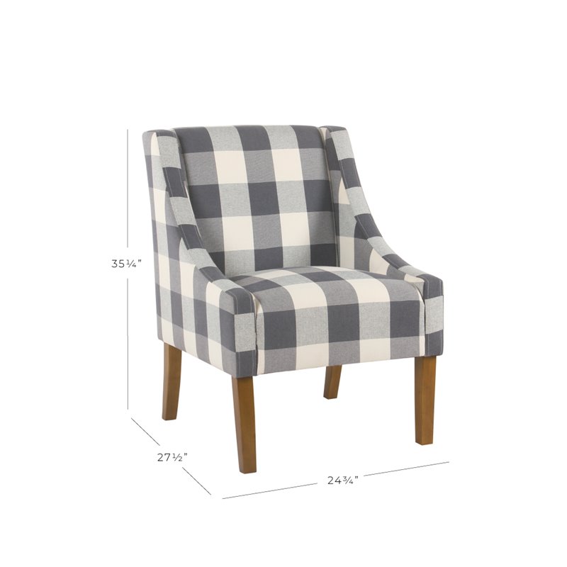 HomePop Wood and Fabric Plaid Pattern Swoop Arm Accent Chair in Blue