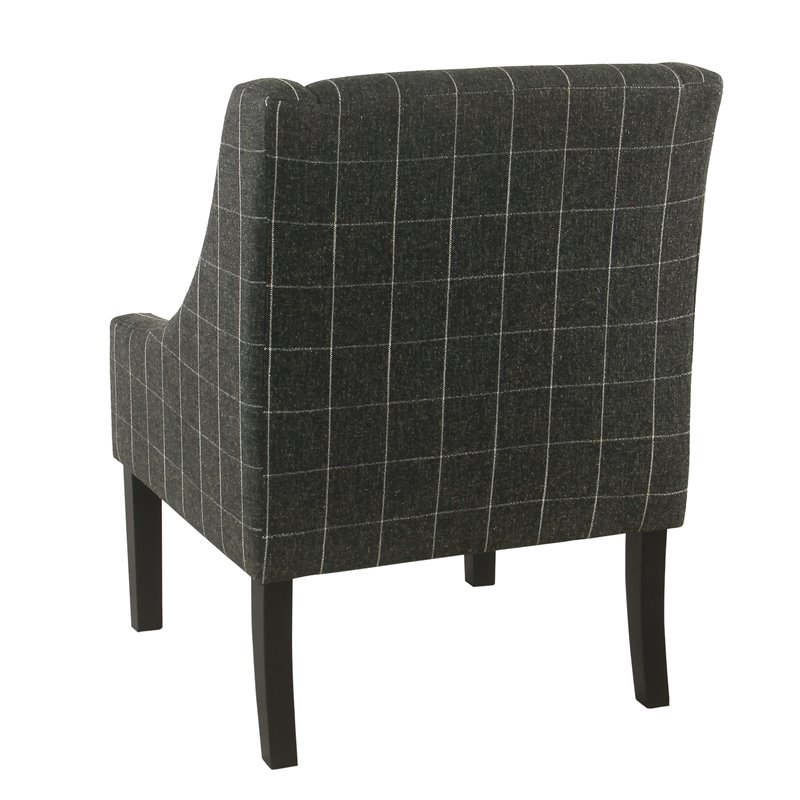 HomePop Wood and Fabric Windowpane Pattern Swoop Arm Accent Chair in Black