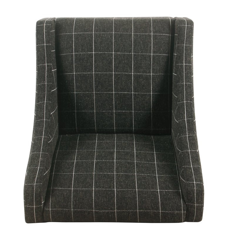 HomePop Wood and Fabric Windowpane Pattern Swoop Arm Accent Chair in Black