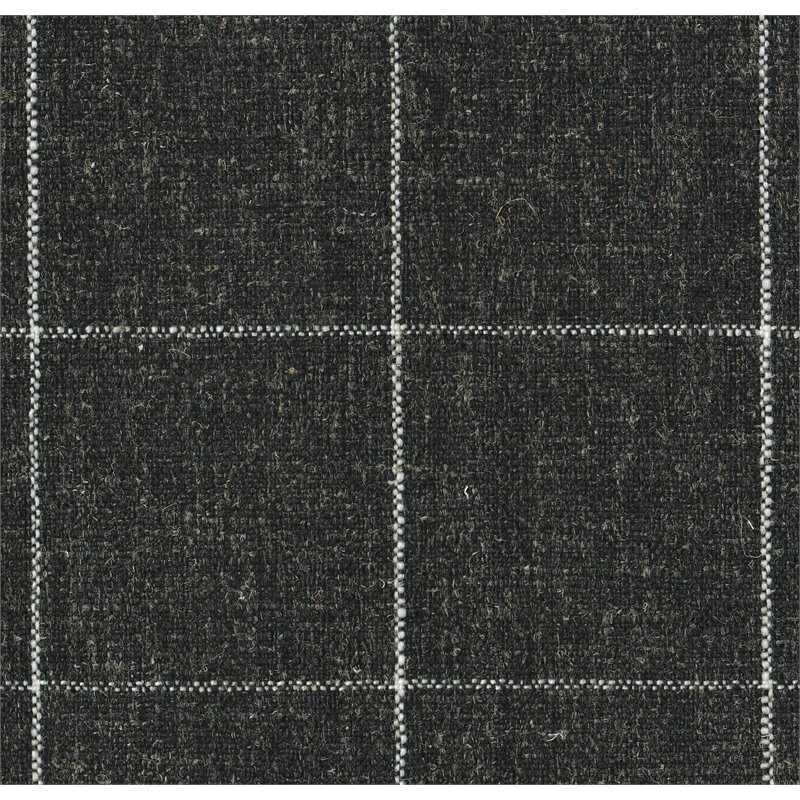 HomePop Wood and Fabric Windowpane Pattern Swoop Arm Accent Chair in Black