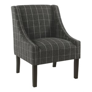 homepop wood and fabric windowpane pattern swoop arm accent chair
