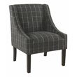 HomePop Wood and Fabric Windowpane Pattern Swoop Arm Accent Chair in Black