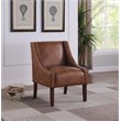 HomePop Wood and Faux Leather Swoop Arm Accent Chair in Brown