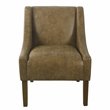 HomePop Wood and Faux Leather Swoop Arm Accent Chair in Brown