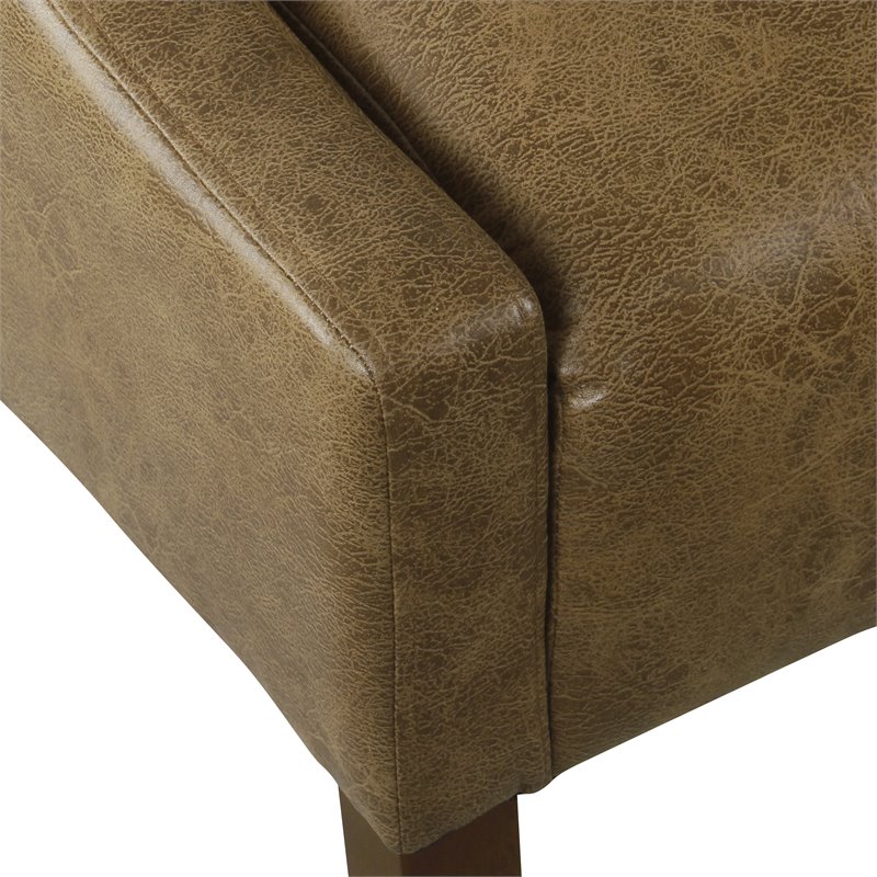 HomePop Wood and Faux Leather Swoop Arm Accent Chair in Brown