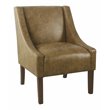 HomePop Wood and Faux Leather Swoop Arm Accent Chair in Brown