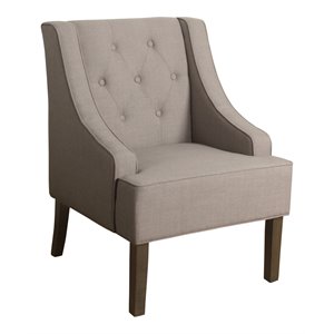 homepop kate wood and fabric swoop arm accent chair in brown