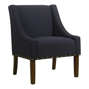 homepop wood and fabric swoop accent chair with nailhead trim in deep navy