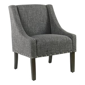 homepop wood and fabric swoop accent chair with nailhead trim in slate gray