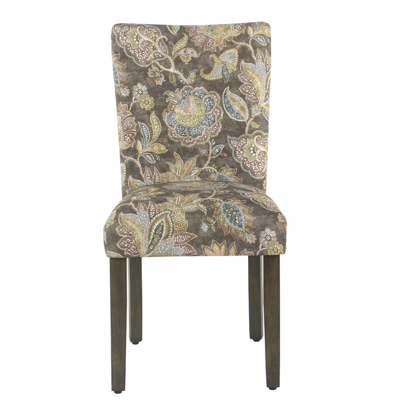 HomePop Fabric Floral Pattern Parsons Chairs in Brown/Gray (Set of 2)
