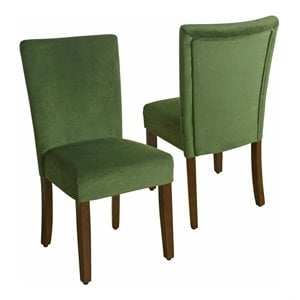 HomePop 38&quot Traditional Wood and Velvet Parson Dining Chairs in Green (Set of 2)
