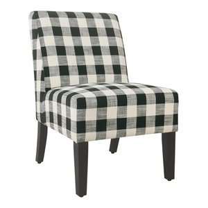 homepop wood and fabric plaid pattern armless accent chair in black