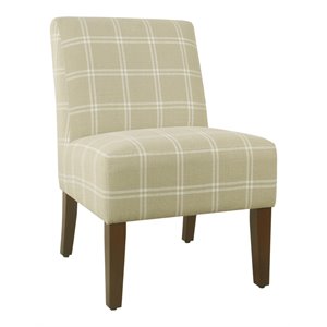 homepop wood and fabric plaid pattern armless accent chair in brown