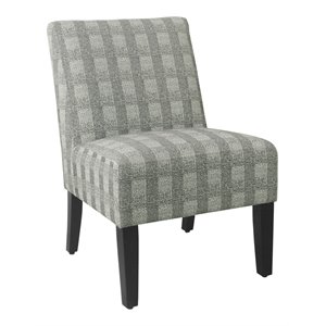 homepop wood and fabric plaid pattern armless accent chair in gray
