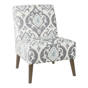 homepop modern wood and fabric armless accent chair in suri blue