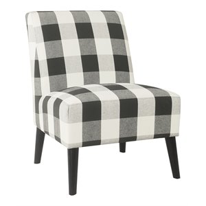 homepop modern wood and fabric plaid armless accent chair in black