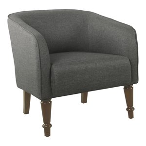 homepop traditional wood and fabric barrel chair in gray finish