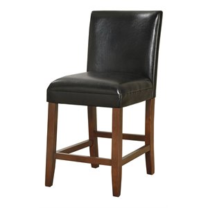 HomePop 24&quot Traditional Wood and Faux Leather Barstool in Black