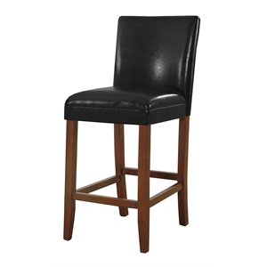 HomePop 29&quot Traditional Wood and Faux Leather Barstool in Black