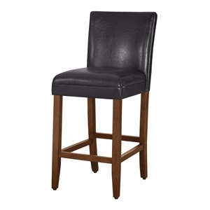 HomePop 29&quot Traditional Wood and Faux Leather Barstool in Brown