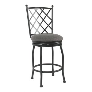 HomePop Tristan 24&quot Traditional Metal and Fabric Counter Stool in Gray Finish