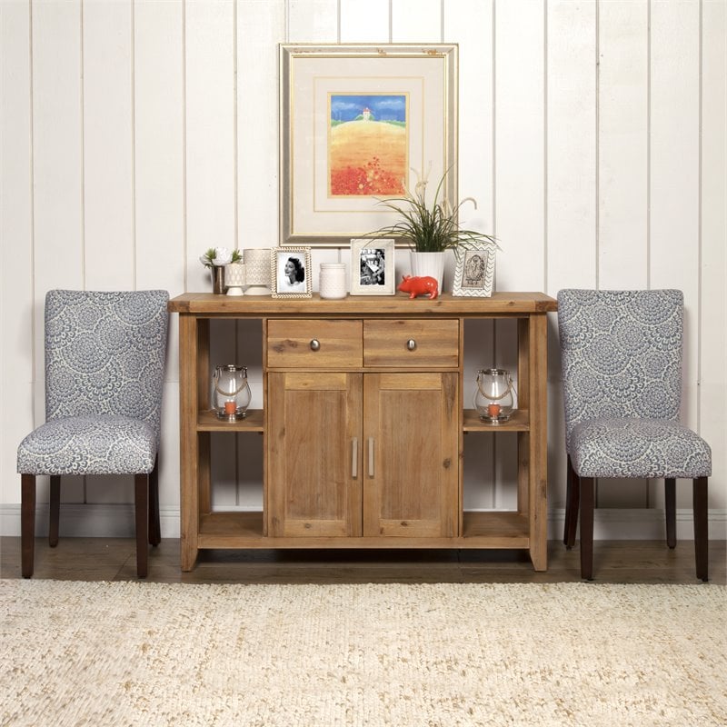 HomePop Fabric Floral Pattern Parsons Chairs in Blue/Cream (Set of 2)