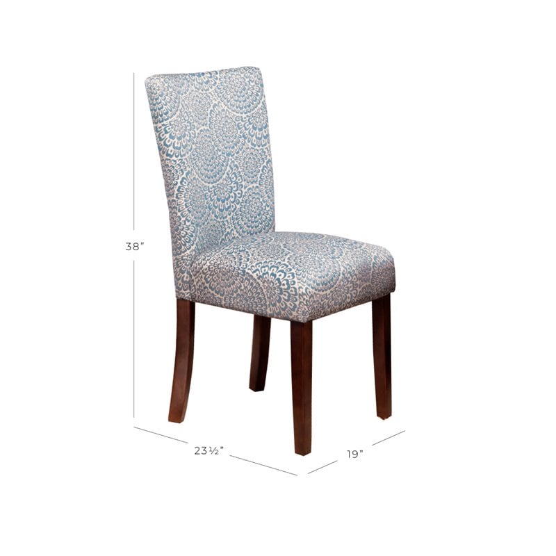 HomePop Fabric Floral Pattern Parsons Chairs in Blue/Cream (Set of 2)