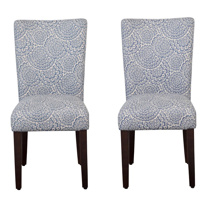 HomePop Fabric Floral Pattern Parsons Chairs in Blue/Cream (Set of 2)