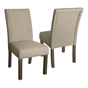 HomePop Michele 38.5&quot Fabric Dining Chairs with Nailhead Trim in Tan (Set of 2)