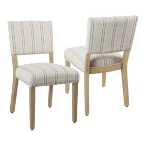 HomePop 34.8&quot Fabric Dining Chairs with Stripe Pattern in White/Blue (Set of 2)