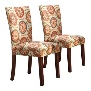 homepop traditional wood and fabric chairs in orange (set of 2)