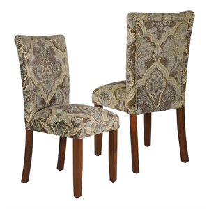 homepop traditional fabric paisley parsons chairs in brown/blue (set of 2)