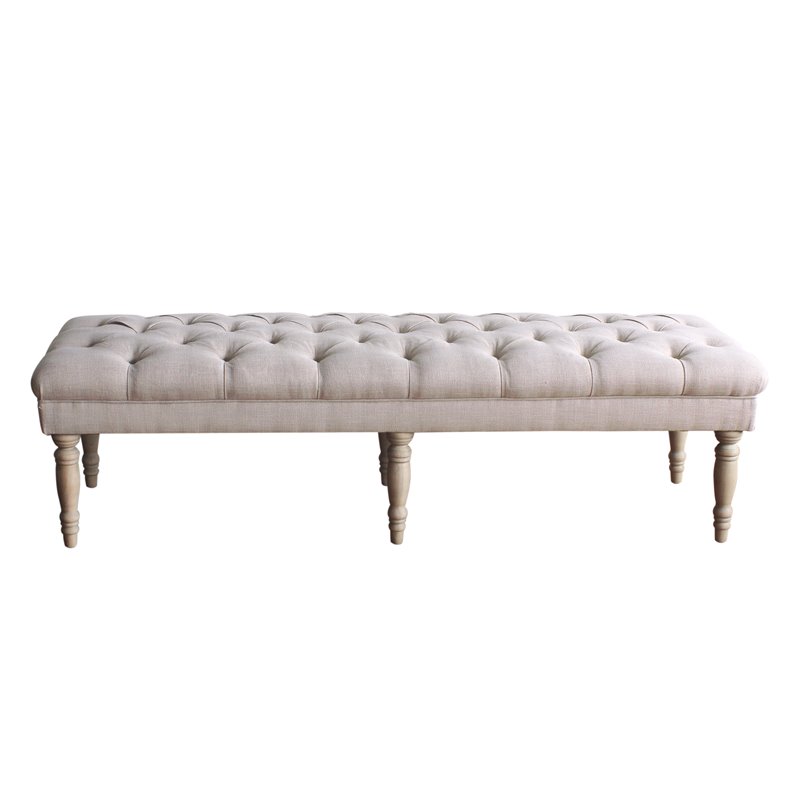 HomePop Layla Traditional Wood and Fabric Tufted Bench in Natural/Pink