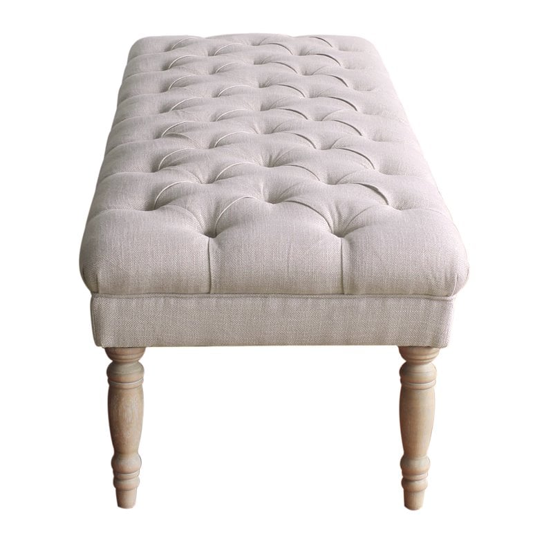 HomePop Layla Traditional Wood and Fabric Tufted Bench in Natural/Pink