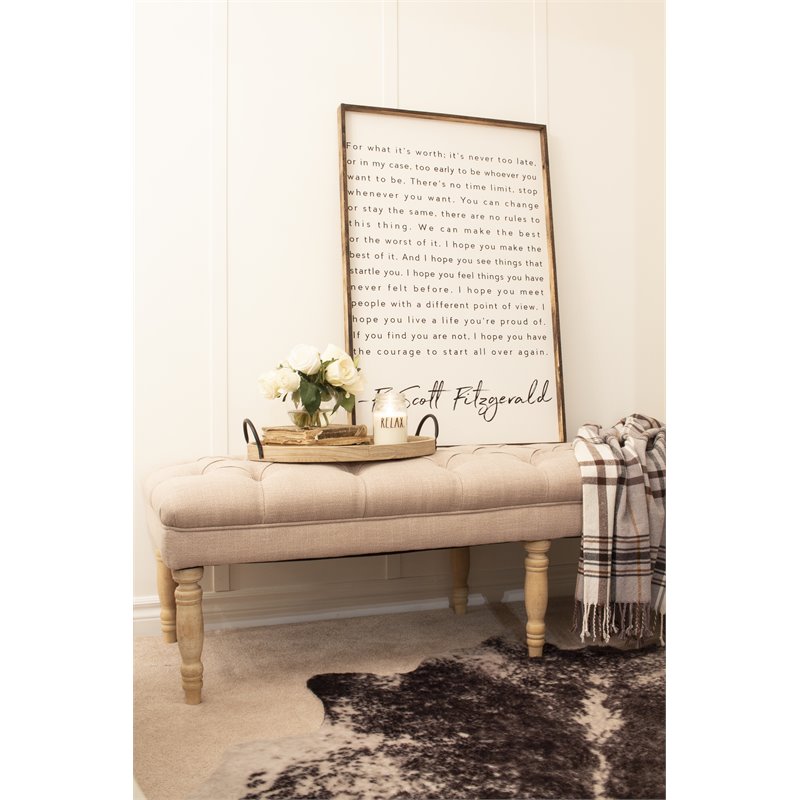HomePop Layla Traditional Wood and Fabric Tufted Bench in Natural/Pink