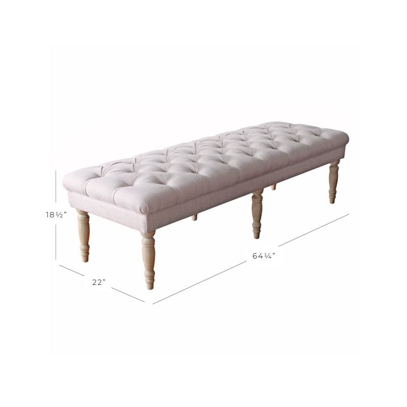 HomePop Layla Traditional Wood and Fabric Tufted Bench in Natural/Pink