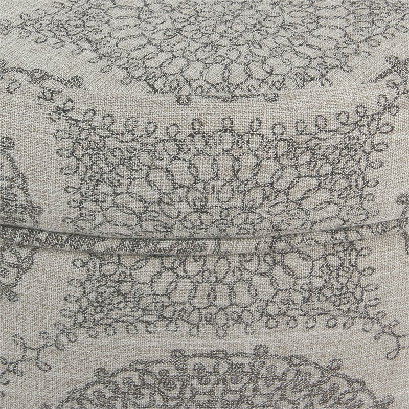 HomePop Round Transitional Wood and Fabric Storage Ottoman in Gray Medallion