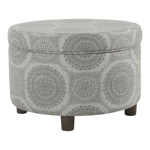homepop round transitional wood and fabric storage ottoman