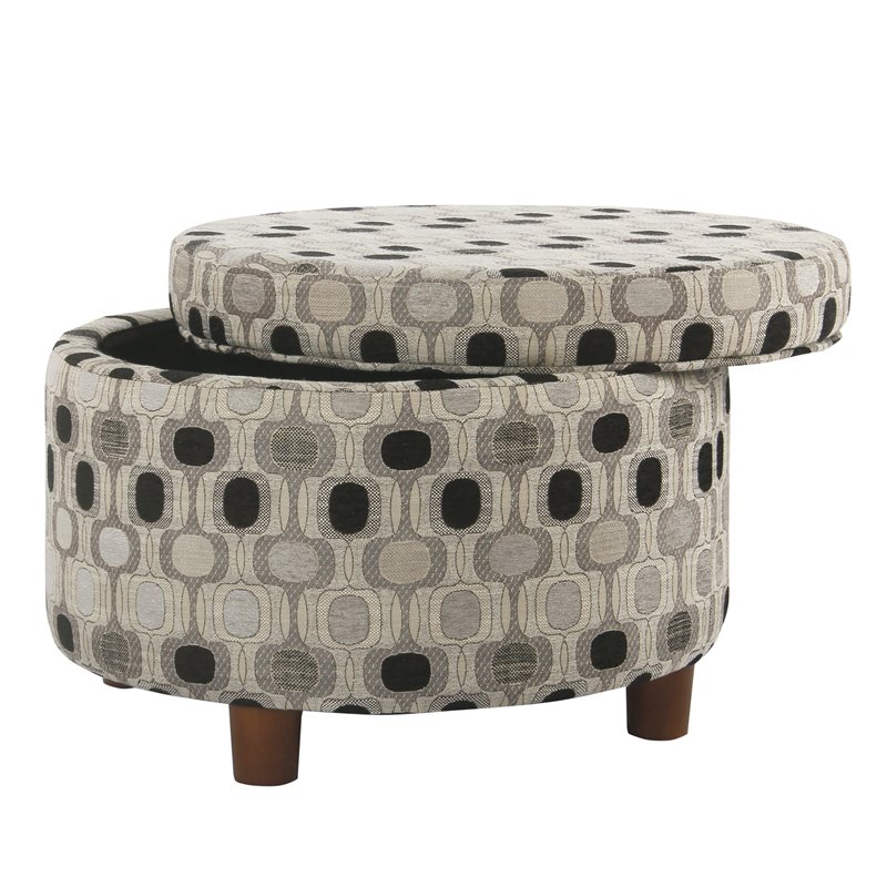 HomePop Round Transitional Wood and Fabric Storage Ottoman in Multi-Color