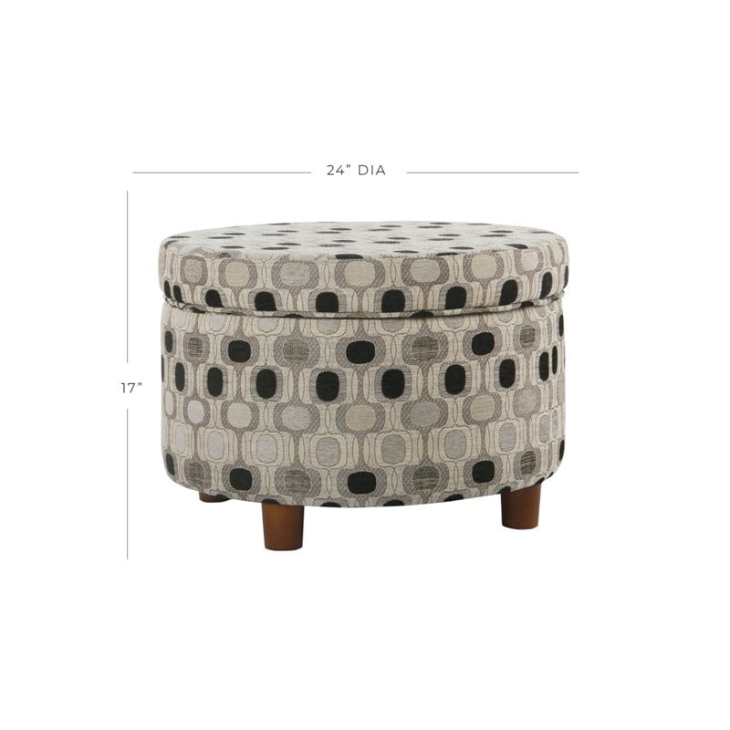 HomePop Round Transitional Wood and Fabric Storage Ottoman in Multi-Color