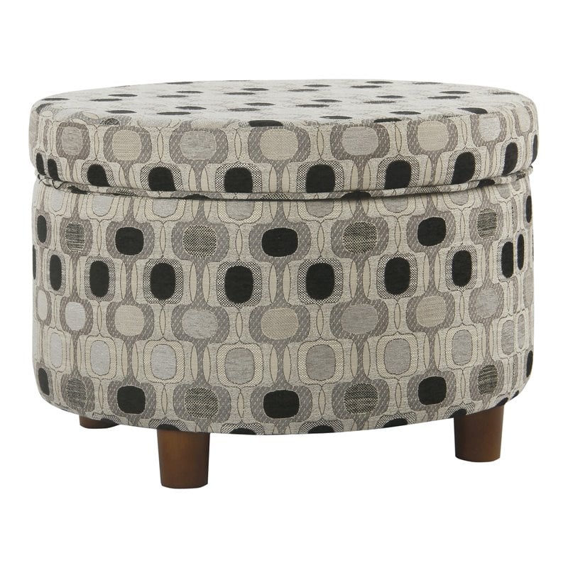 HomePop Round Transitional Wood and Fabric Storage Ottoman in Multi-Color