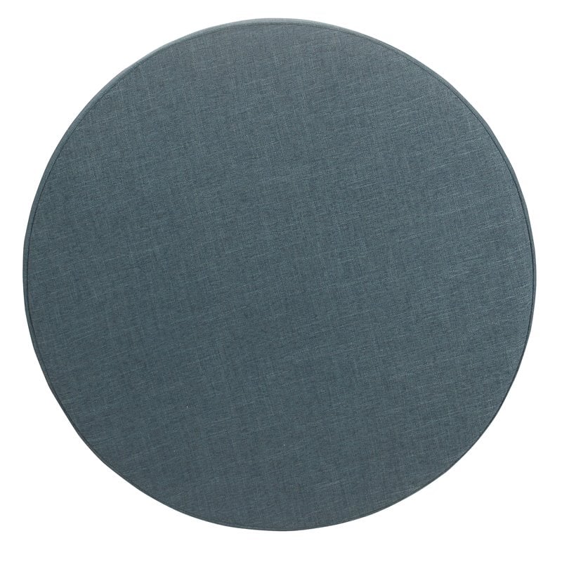 HomePop Round Transitional Wood and Fabric Storage Ottoman in Teal Blue