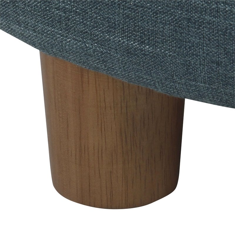 HomePop Round Transitional Wood and Fabric Storage Ottoman in Teal Blue